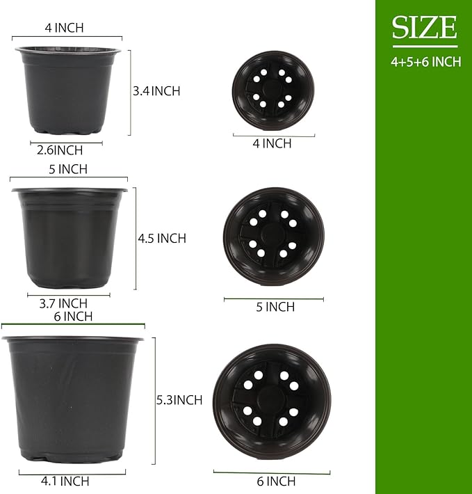 100 Packs Plastic Nursery Pots, 4 5 6 Inches Pots - Image 2