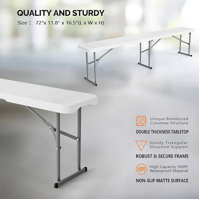 VINGLI 6 feet Plastic Folding Bench, Portable in/Outdoor Picnic Party Camping - Image 4