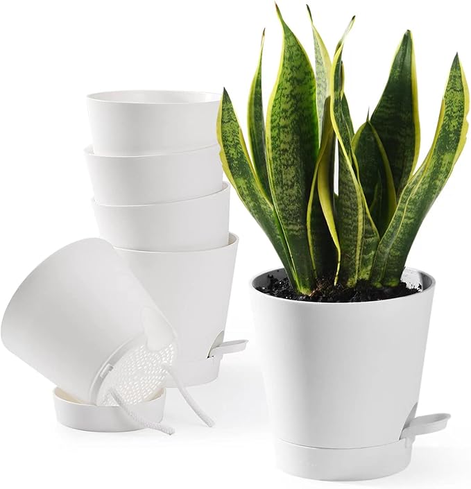 Plant Pots 6 PCS 5 inch Self Watering Planters High Drainage Flowers Pot by Qaobo