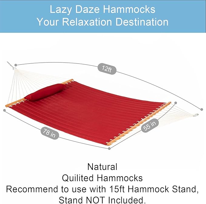 Lazy Daze Hammocks 12 FT Double Quilted Fabric Hammock - Image 3