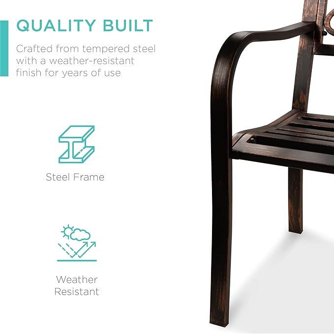 Best Choice Products Outdoor Bench Steel Garden Patio Porch Furniture - Image 5