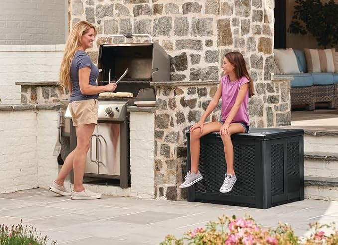 Rubbermaid Medium Resin Outdoor Storage Deck Box Weather Resistant Brown Deck - Image 11