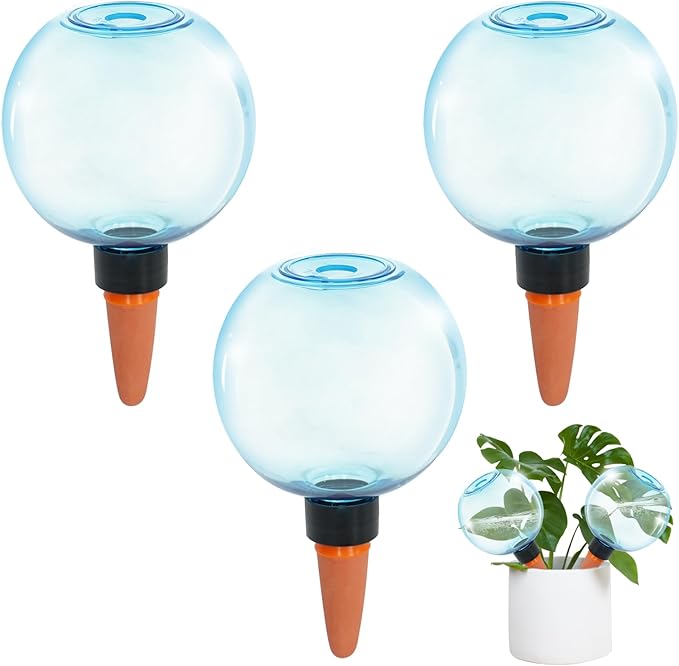 3pcs Large Plant Self Watering Globes, 17.5 oz Plastic Water Bulbs Top Fill by GEWOSI