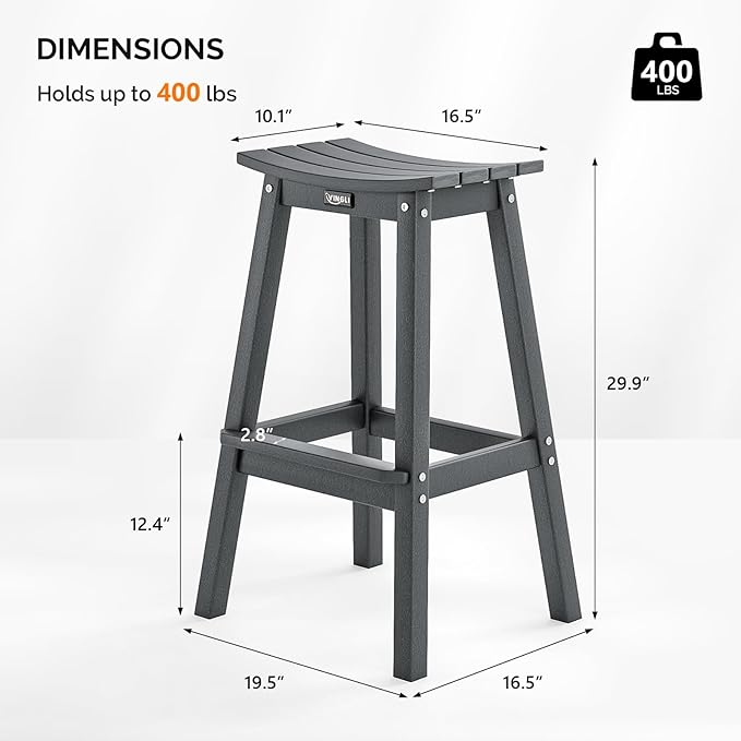 VINGLI 29" Outdoor Bar Stools Set of 2, HDPE Poly Lumber Bar Chairs - Image 3