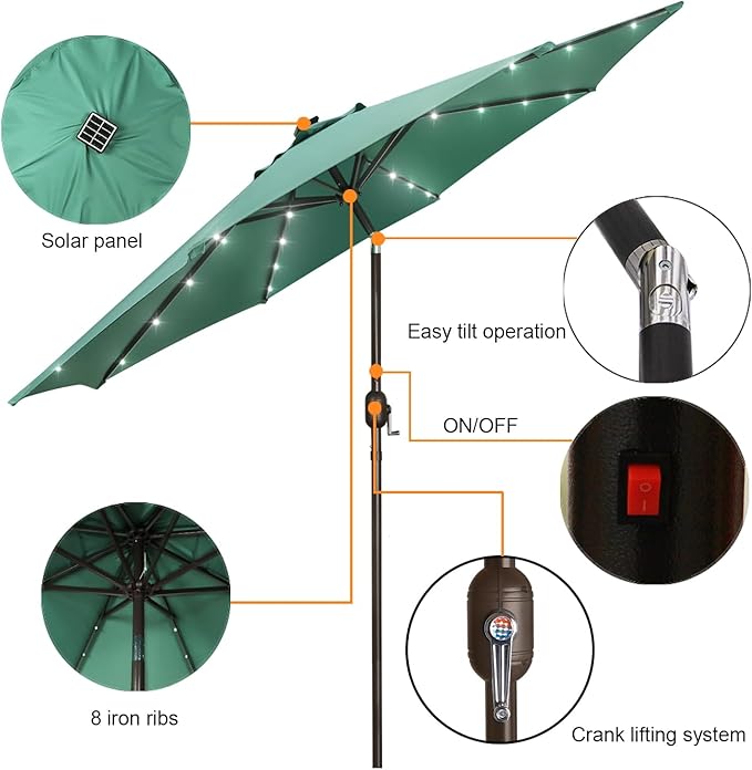 Blissun 9 ft Solar Umbrella, Patio Umbrella - Image 2