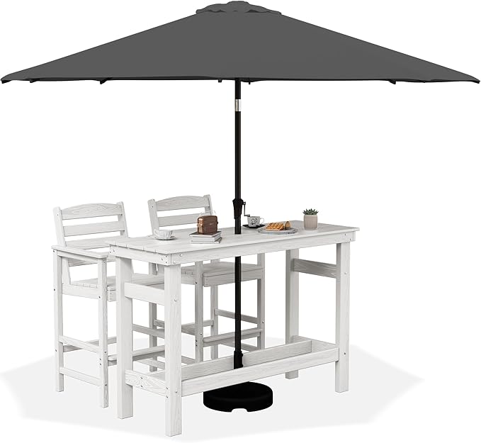 SERWALL Outdoor Bar Set with 9ft Umbrella, All-Weather HDPE Patio Bar Chairs by SERWALL