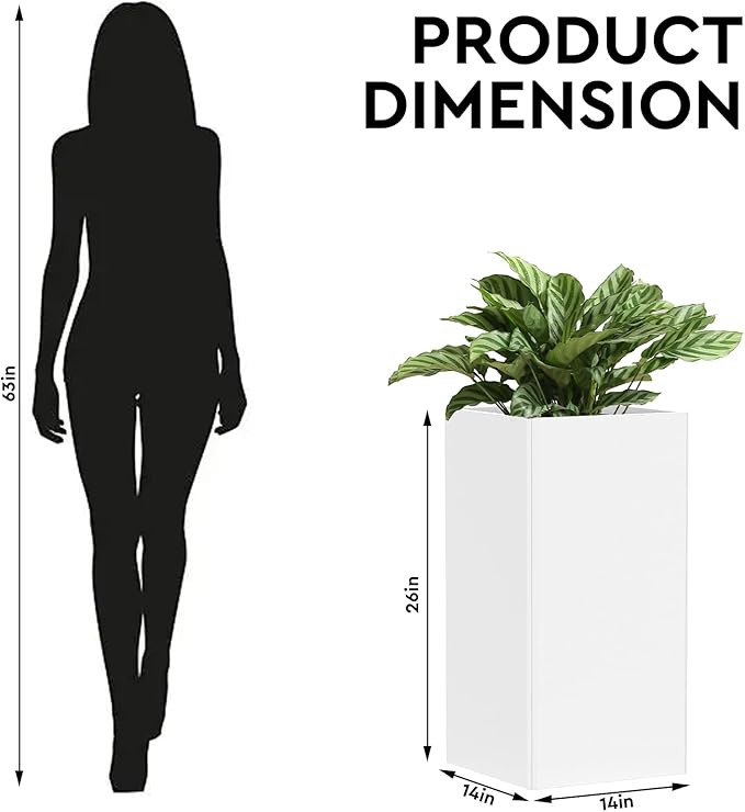 Galvanized Steel Metal Planter, 26 Inch White Square Outdoor Planters - Image 4