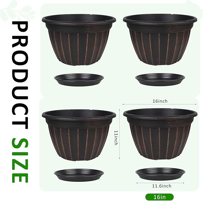 FGstyle 4 Pack 16 inch Plant Pots, Retro Vertical Stripe Planters - Image 6