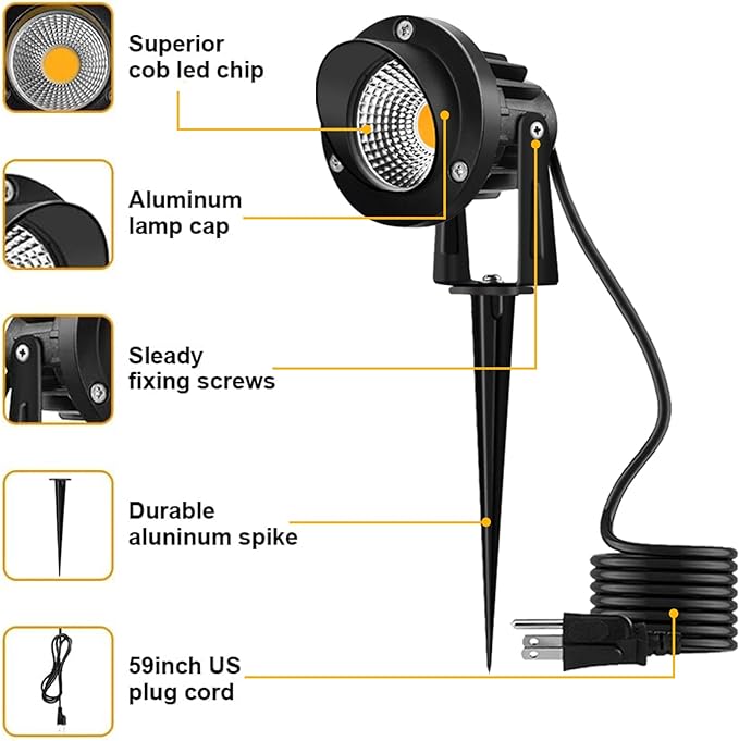 Romwish 120V LED Landscape Spotlights, 10W Outdoor Spotlights - Image 3