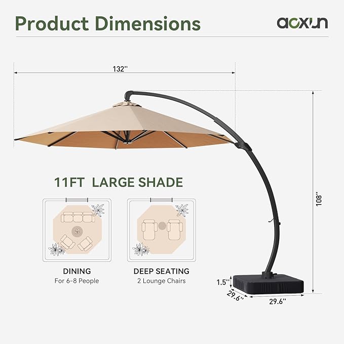 Aoxun 11 FT Cantilever Umbrella - Image 4