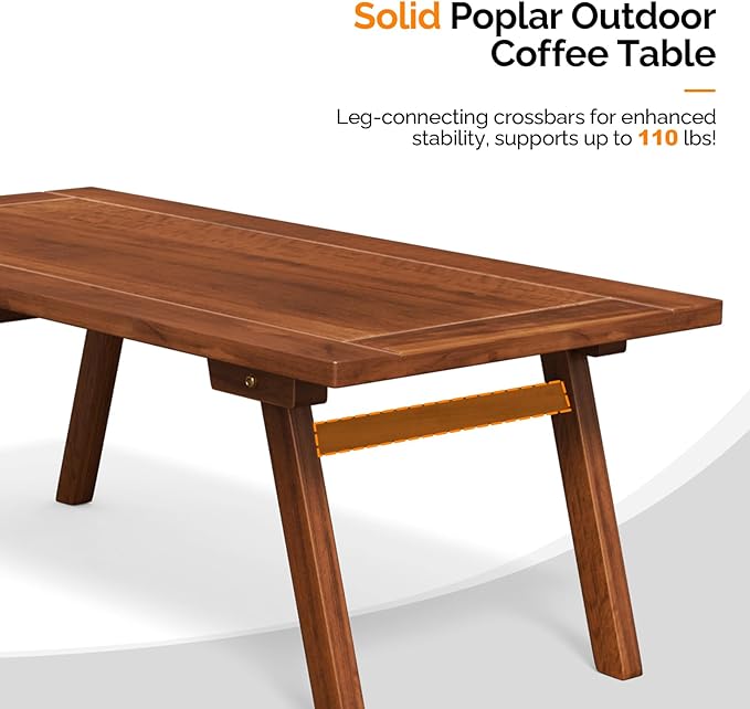 VINGLI Outdoor Folding Coffee Table, Natural Poplar Wood Patio Coffee Table - Image 5