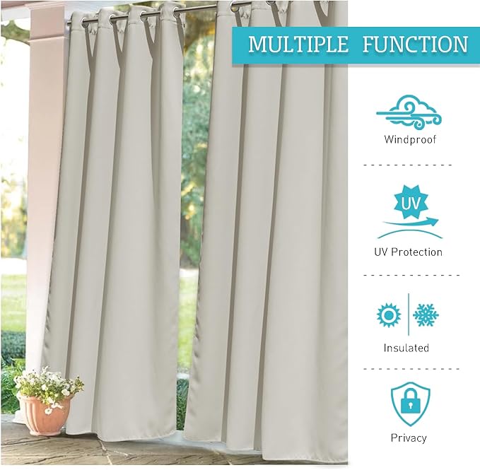 RYB HOME Outdoor Curtains for Patio Waterproof Block Sunlight Thermal Insulated - Image 5