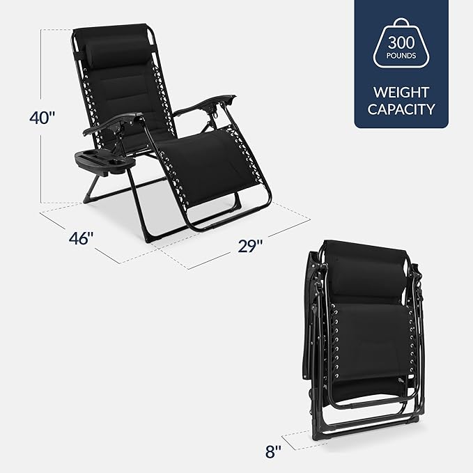 Best Choice Products Oversized Padded Zero Gravity Chair, Folding Outdoor Patio - Image 2