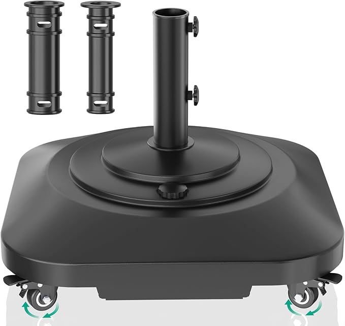 Umbrella Base with 5 Wheels, Upgraded 145lb Umbrella Stand Base, Heavy Duty & by QZER