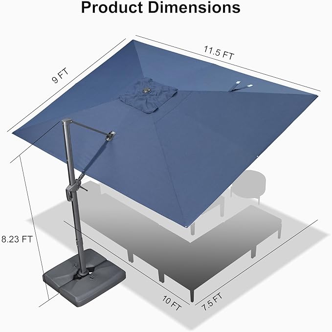 PURPLE LEAF Patio Umbrella 9' X 11.5' Rectangle Cantilever Umbrella Large - Image 9