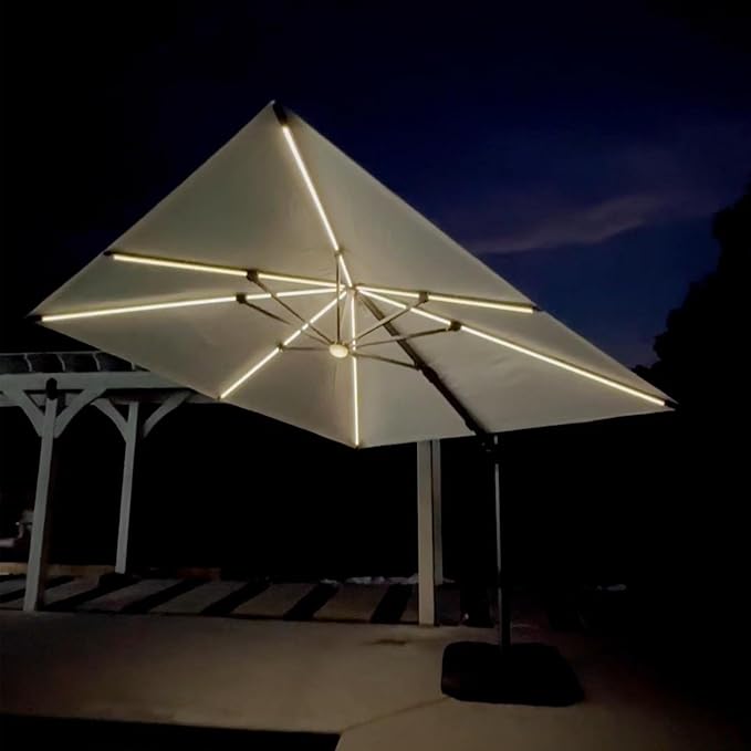 PURPLE LEAF 10 Feet Patio Umbrella Outdoor Cantilever Solar Powered LED Swivel by PURPLELEAF