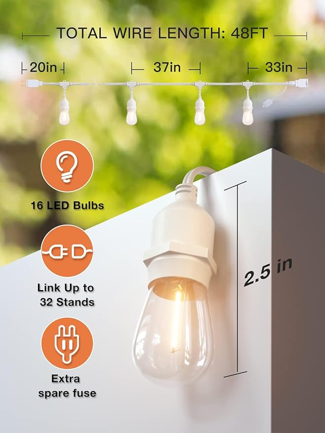 addlon 96FT LED Outdoor String Lights, Dimmable Edison Vintage Shatterproof - Image 5