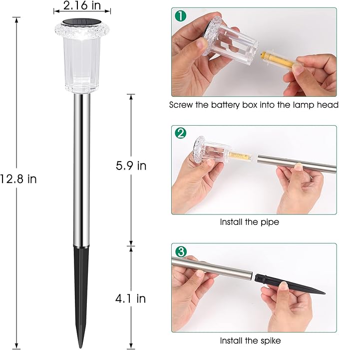 Solar Outdoor Lights, 10 Pack Waterproof Stainless Steel Solar Stake Lights - Image 4