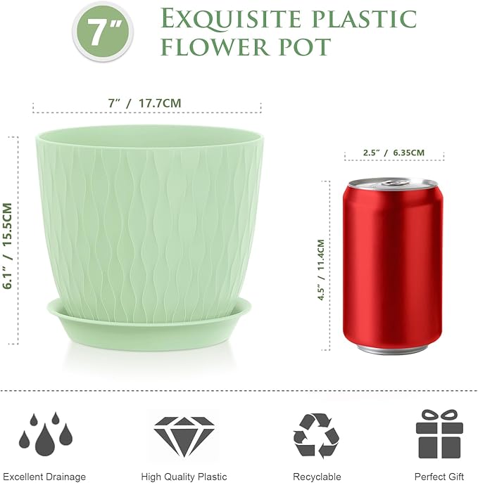 7 inch Flower Pots, 5 Pack Plant Pots - Image 2