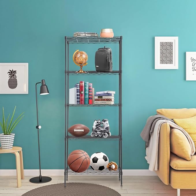 BestOffice | 5-Tier Wire Storage Shelves | 14x24x60 | Black| Heavy-Duty Metal - Image 2