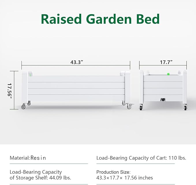Raised Garden Bed with Wheels, 21 Gallon Self-Watering Outdoor Raised Planter - Image 3