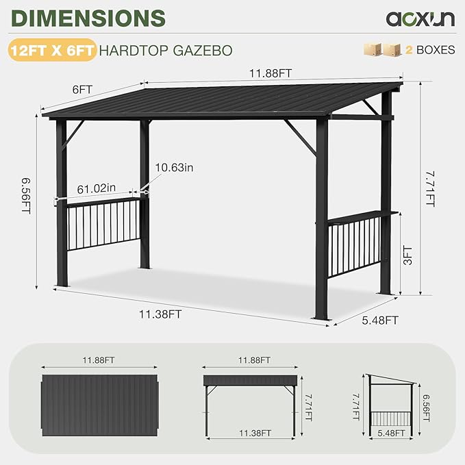 Aoxun 12x6 FT Hardtop Grill Gazebo - Image 9