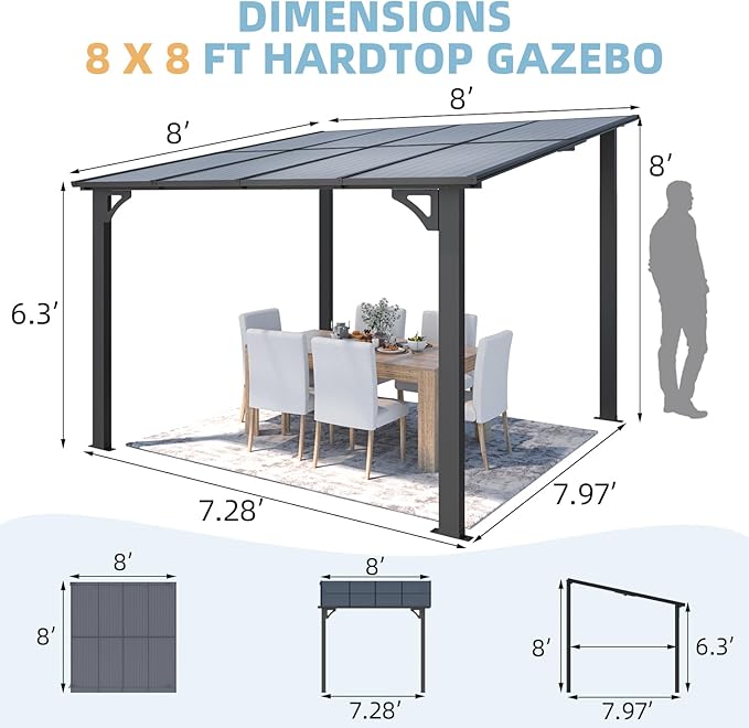 AECOJOY 8' x 8' Gazebo for Patio, Small Wall-Mounted Lean to Gazebo Pergola - Image 7