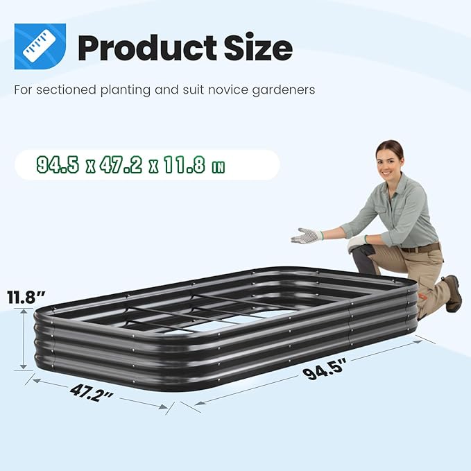 Quictent Galvanized Raised Garden Bed Kit, Strengthened by Crossbar, Dark Gray - Image 6
