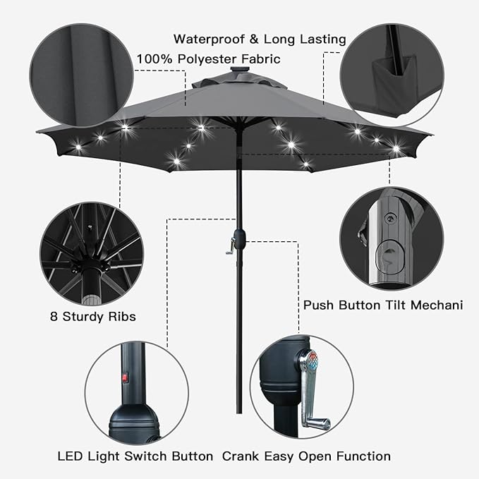 Sunnyglade 9' Solar LED Lighted Umbrella - Image 2