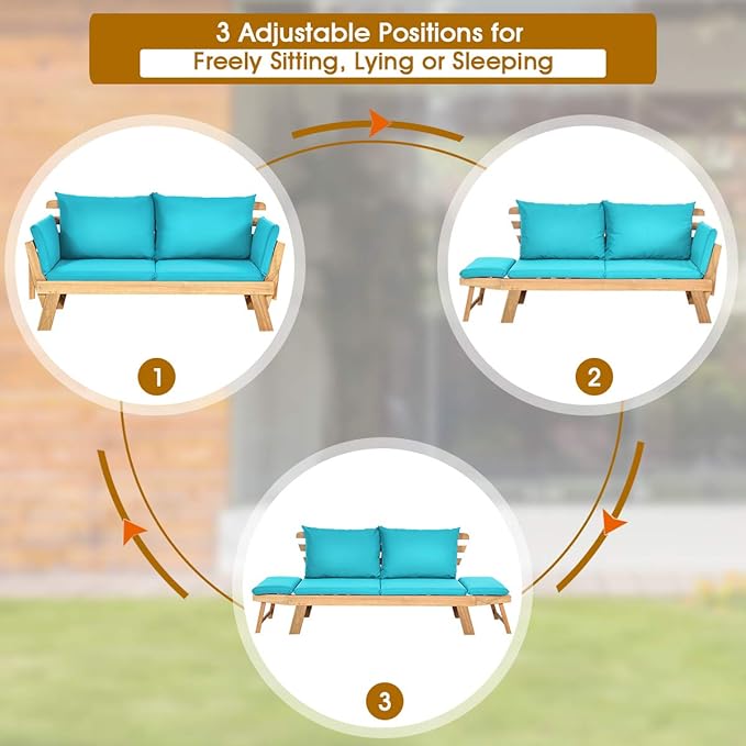Tangkula Convertible Acacia Wood Patio Couch Sofa Bed - Image 6