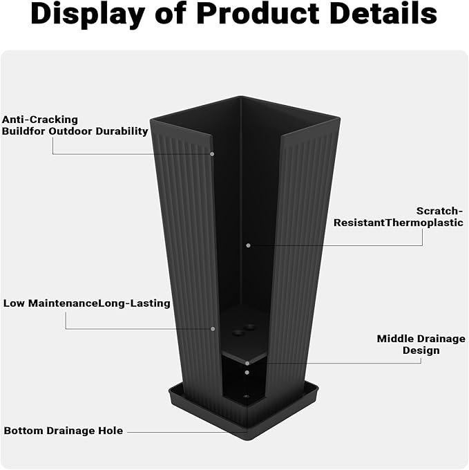 Tall Planters for Outdoor Plants Set of 2, 23.6" Large Taper Flower Plant Pots - Image 4