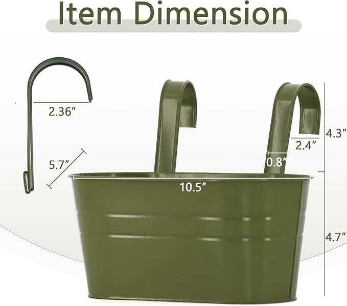 3 Pack Metal Railing Planters, 10.5" Oval Hanging Flower Pots - Image 2
