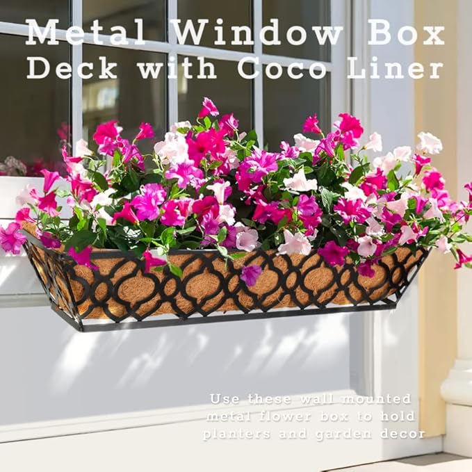 4pcs 24 Inch Window Deck with Coco Liner, Metal Hanging Flower Planter Window - Image 7