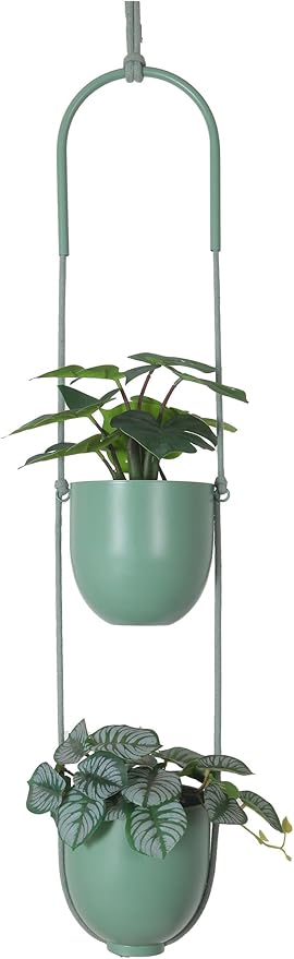 Metal Hanging Planters 2 Tiers Indoor Outdoor Modern Plant Hangers Wall Ceiling by ABETREE