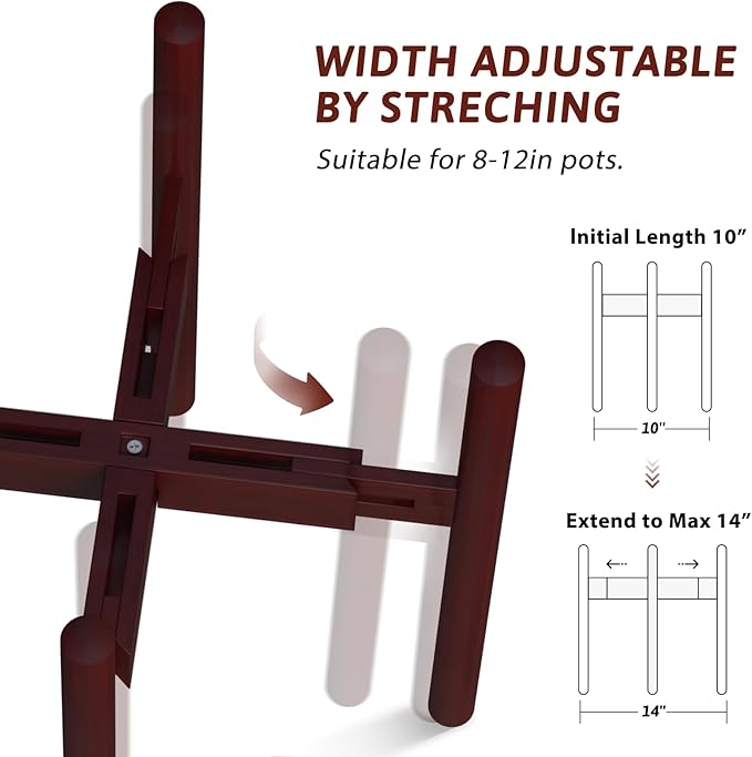 Adjustable Plant Stand Indoor, Bamboo Plant Holder 8 to 12 Inches, 3 Pack - Image 5