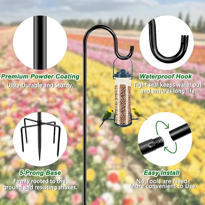 48 Inch Shepherds Hooks for Outdoor, Heavy Duty Bird Feeder Pole - Image 2