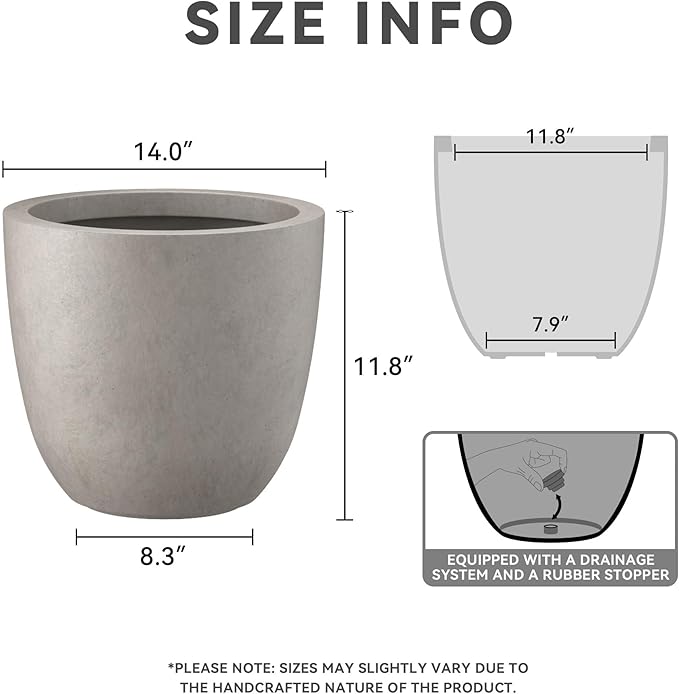 Kante 14 Inch Dia Round Concrete Planter, Indoor Outdoor Large Plant Pot - Image 2