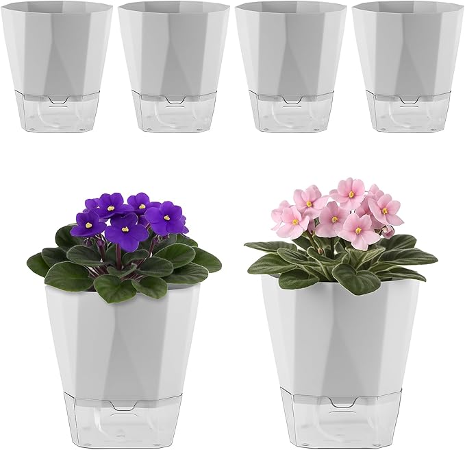 6 Pack Self Watering Plant Pots 5 Inches Self Watering Planters by Planterhoma