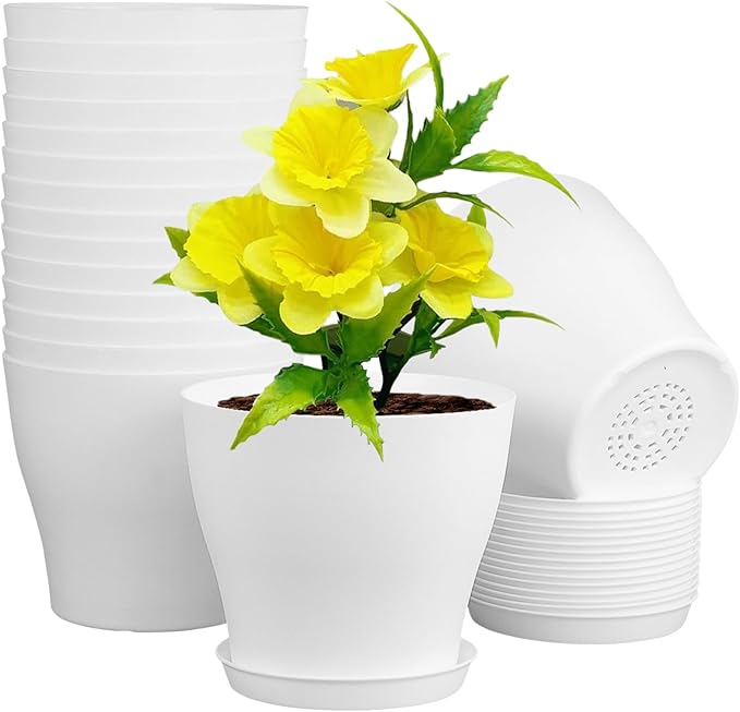6 inch Plastic Nursery Pots, 16 Pack Plant Pots by Meowell