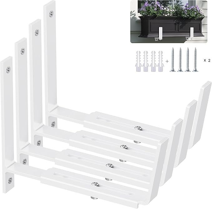 Y&M 4 Pack Adjustable Planter Box Brackets, Universal Window Box Brackets by YM