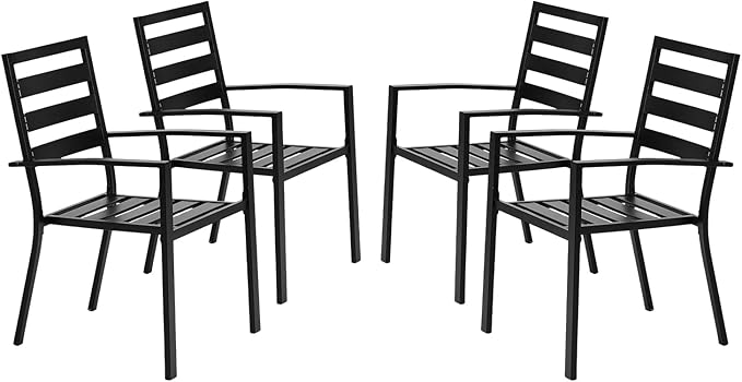 VINGLI Outdoor Dining Chairs Set of 4, Metal Frame Patio Chairs by VINGLI