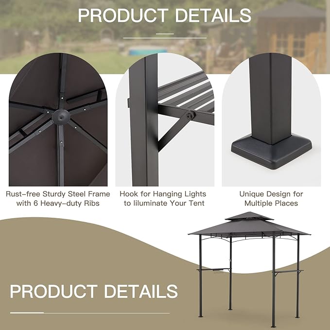 AECOJOY 8' x 5' Outdoor Grill Gazebo Canopy, BBQ Canopy - Image 4