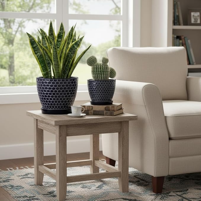 Docrin Blue Honeycomb Ceramic Plant Pot Set - Image 9