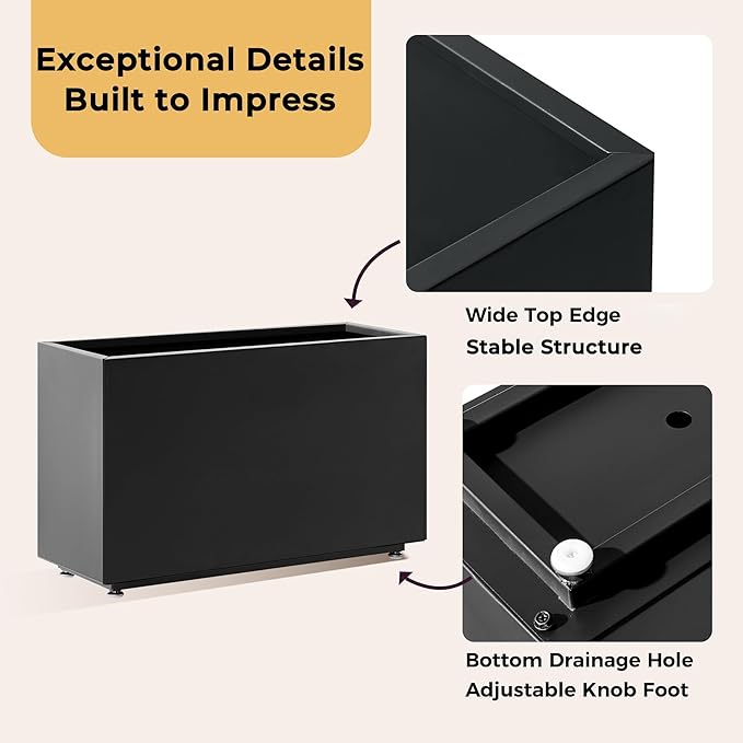 Outdoor Metal Planter Box 26Wx10Dx16H, Large Rectangular Trough Planters - Image 4