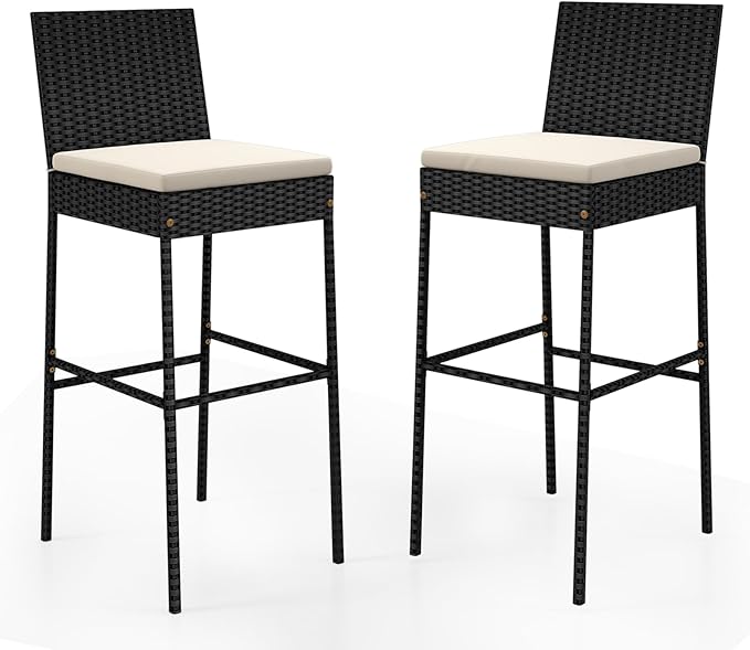 HAPPYGRILL Wicker Patio Barstools Set of 2, Outdoor Rattan Bar Chairs by HAPPYGRILL