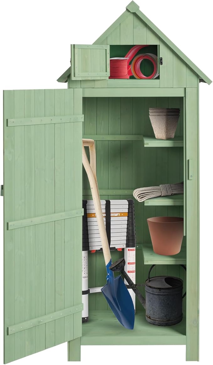 Outvita Outdoor Storage Cabinet, 70in Wooden Vertical Garden Tools Shed by Outvita