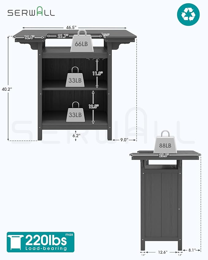 SERWALL Outdoor Bar Table, Patio Bar Cabinet - Image 3