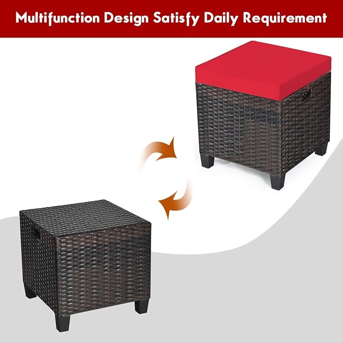 Tangkula 2 Pieces Outdoor Patio Ottoman, All Weather Rattan Wicker Ottoman Seat - Image 9