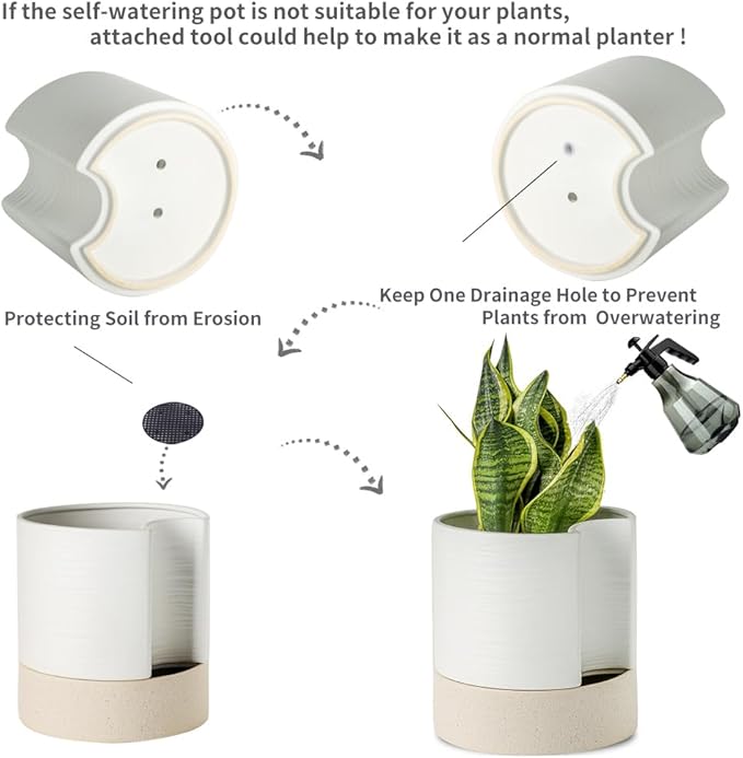 Nihow Self Watering Plant Pot: 8 Inch Ceramic Planter - Image 4