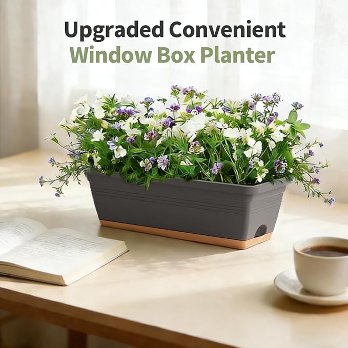 Window Box Planter, 6 Pack Plastic Vegetable Flower Window Planters Boxes 16 - Image 4